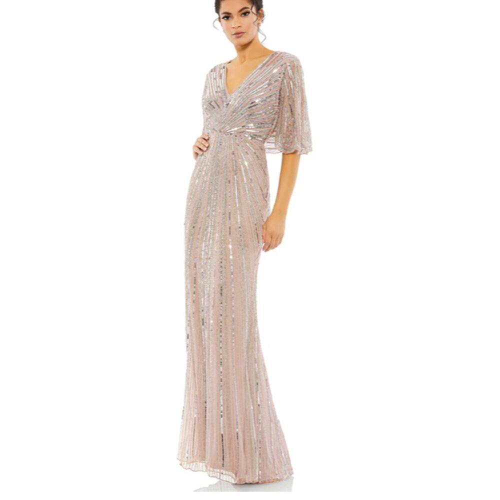 Mac Duggal 93583 Cape Sleeve Column Sequin Gown 14